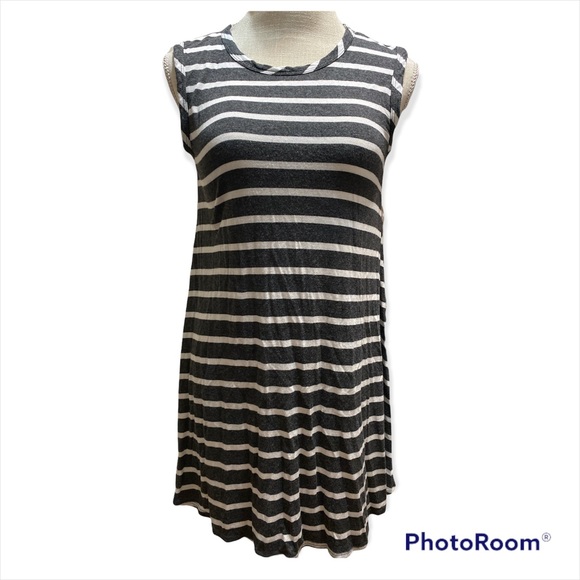 forever rose Tops - Grey/White Striped Tunic/Shirt Dress